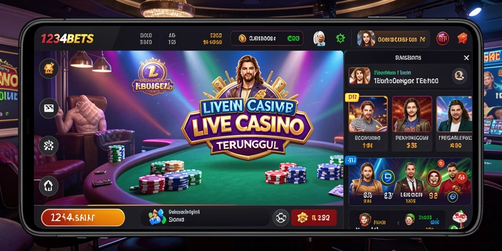 Screenshot gameplay Live Casino 1234BETS dengan dealer langsung dan suasana kasino yang nyata.