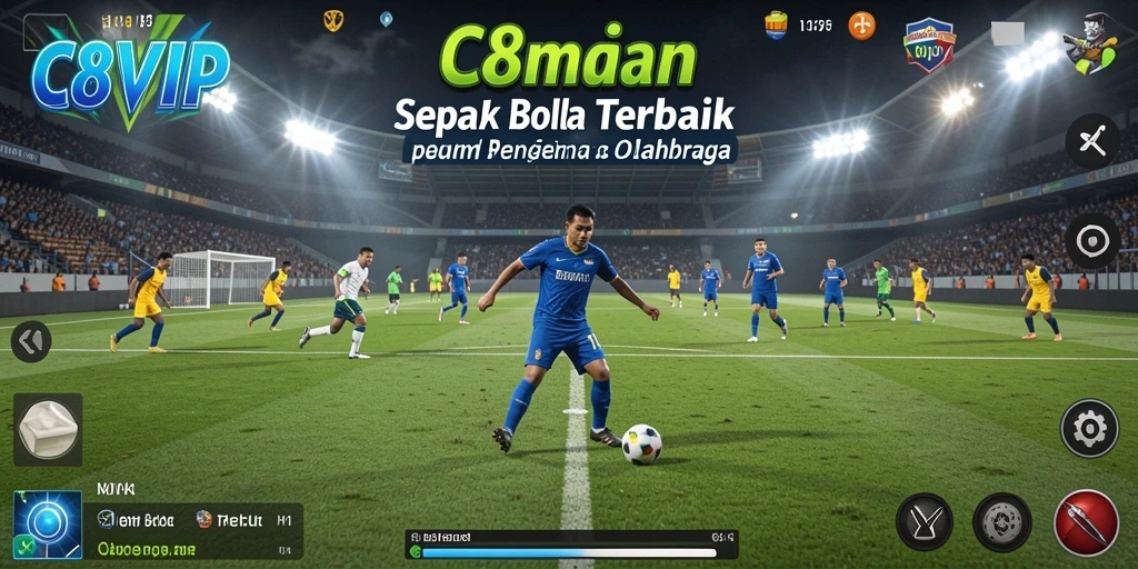 Tampilan menarik gameplay C8VIP dengan aksi sepak bola seru.