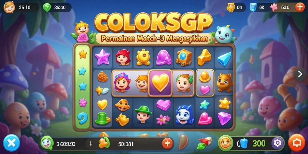 Screenshot gameplay COLOKSGP menampilkan elemen Match-3 yang penuh warna.