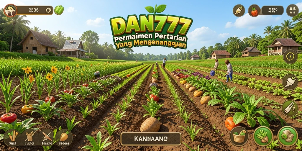 Tangkapan layar gameplay <strong>DAN777</strong> dengan ladang pertanian yang subur.