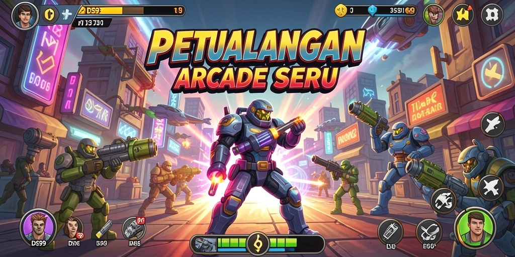 Screenshot gameplay DS99 menampilkan keseruan dalam bertarung mengatasi rintangan Arcade.