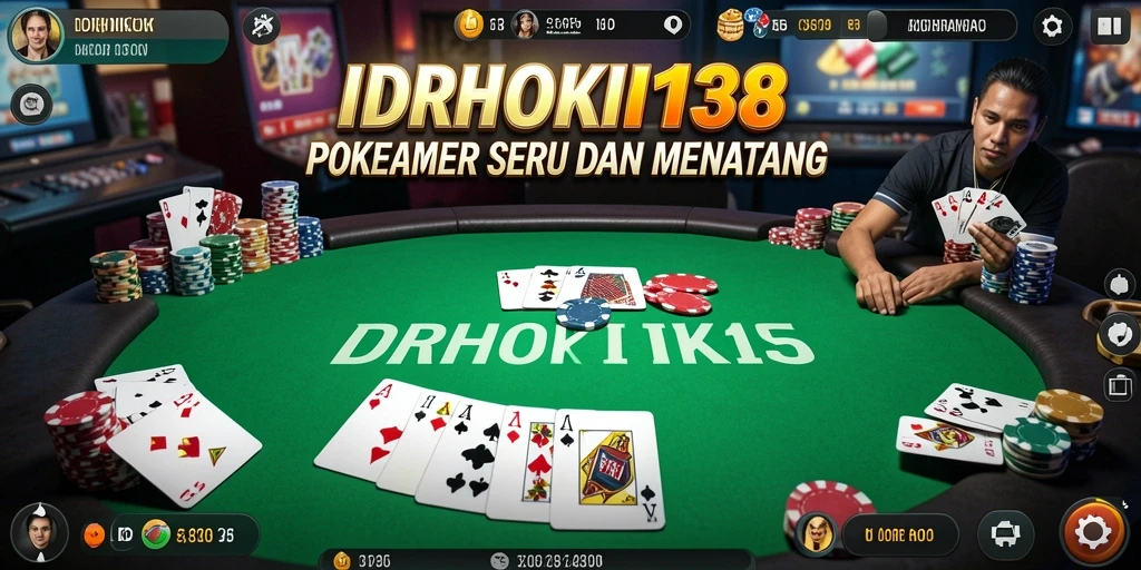 Screenshot permainan IDRHOKI138 dengan tampilan meja Poker yang menarik.