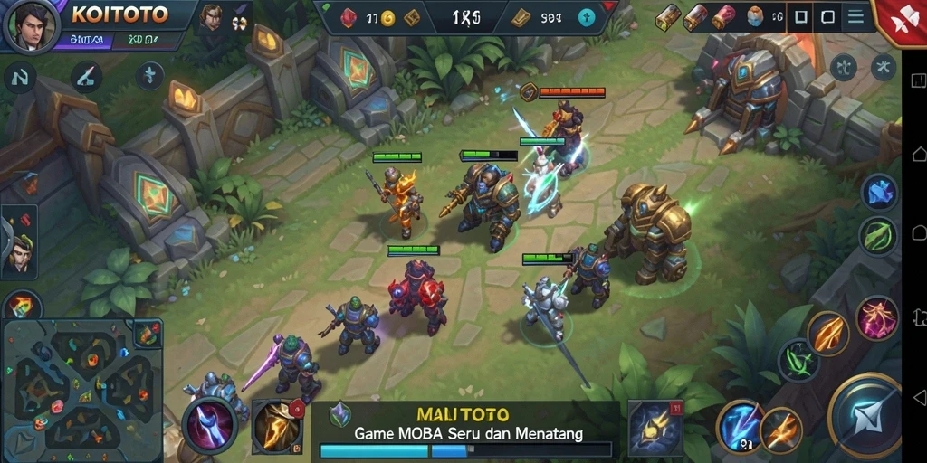 Screenshot gameplay KOITOTO yang menampilkan pertempuran MOBA seru.