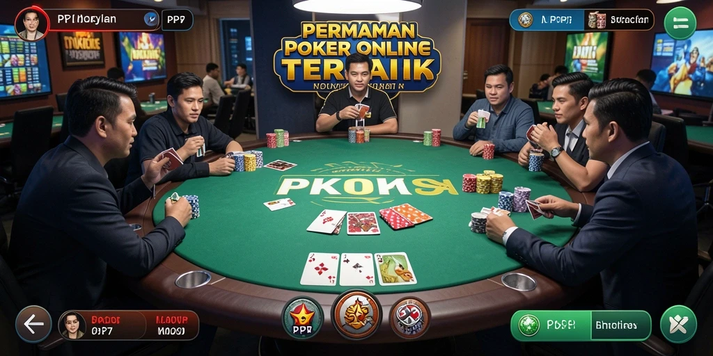 Screenshot gameplay PP7 menampilkan suasana permainan Poker yang menegangkan.